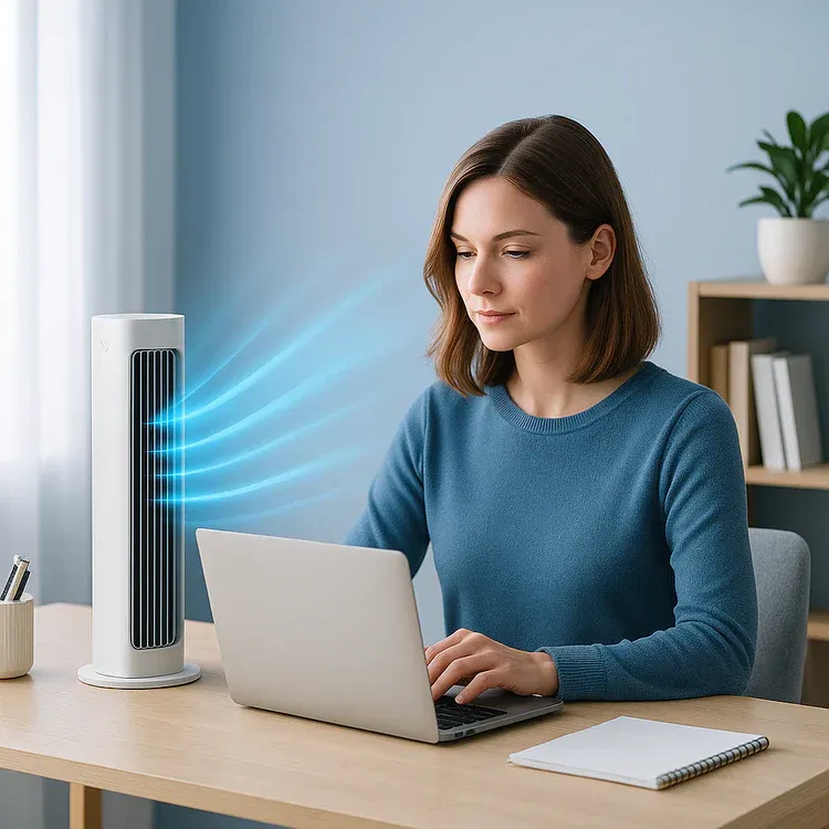 Woman Studying while BreezaMax cooling the room